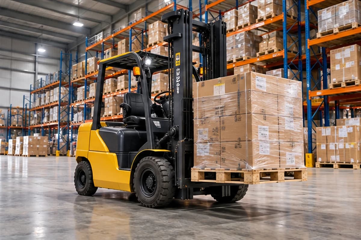 Heftruck in een magazijn